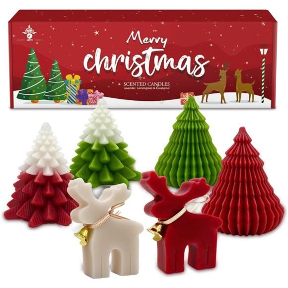 Christmas Scented Candles |  Elk & Christmas Tree Shaped Candle6 Pack Handmade - Picture 5 of 9
